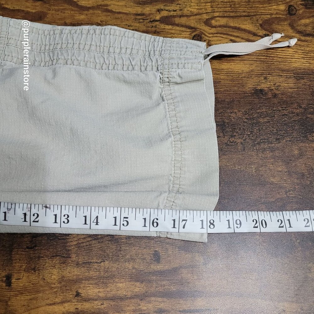 French Cuff Cargo Capri Pants 10 Mid Rise Rip Stop Beige Outdoor Preppy Gorpcore - Picture 8 of 11